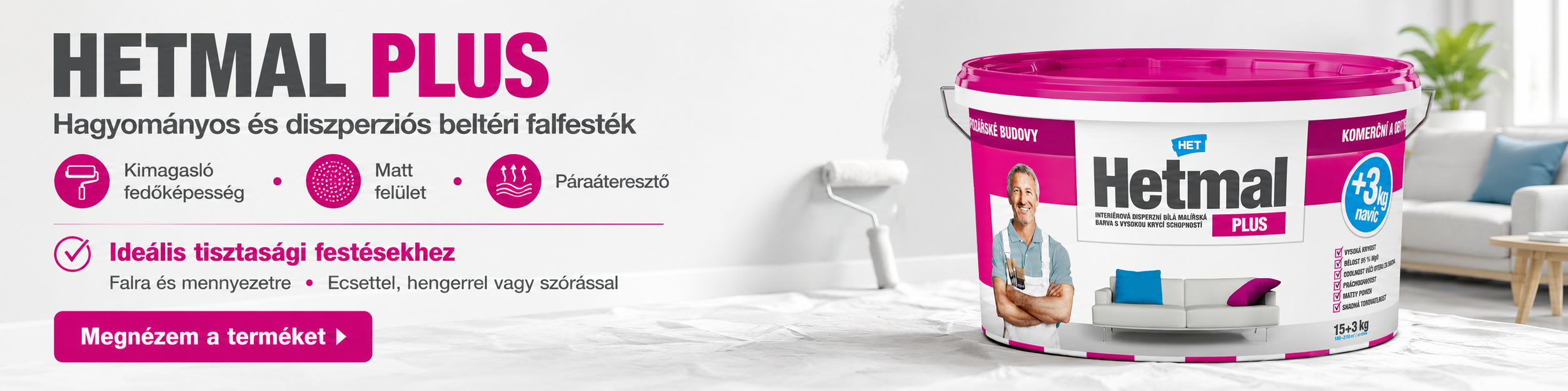 HETMAL PLUS beltéri falfesték – fehér, matt és páraáteresztő megoldás tisztasági festésekhez